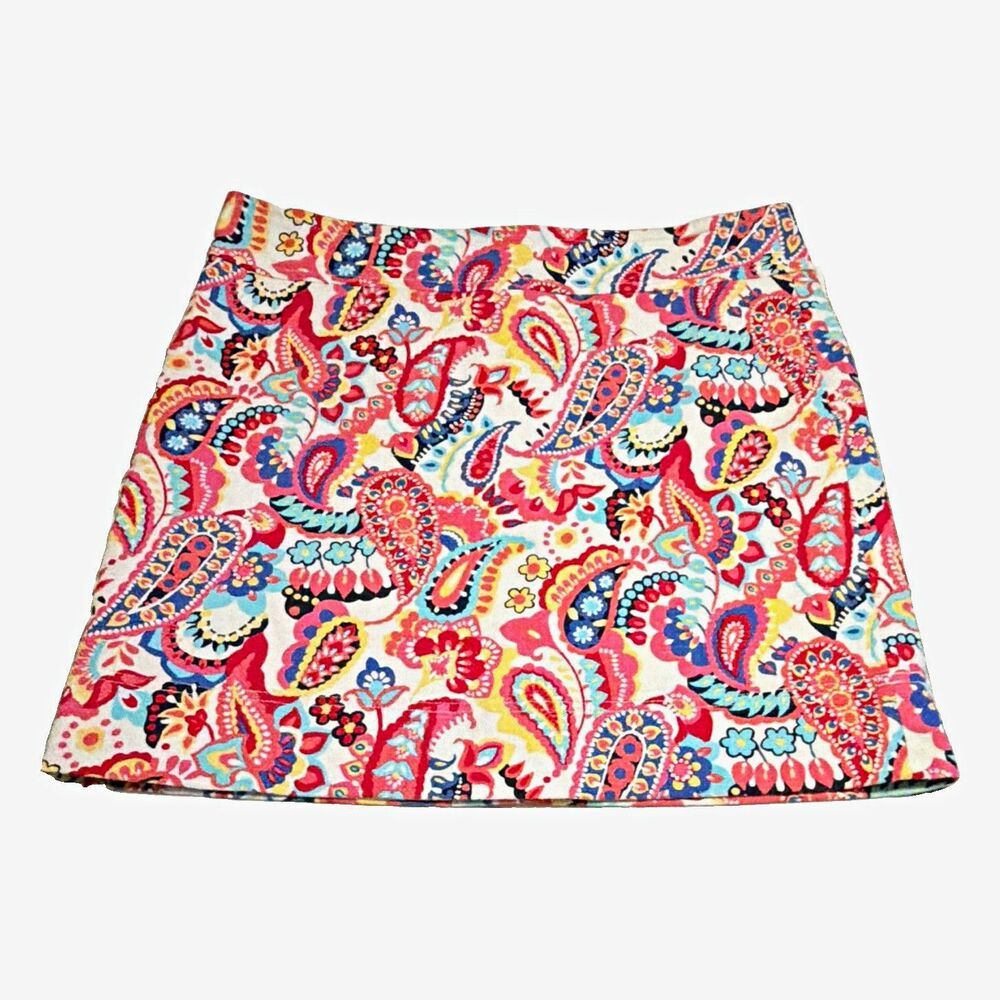 Talbots Persian Pink Paisley Print Mini Straight Skirt Cotton Stretch Sz 14